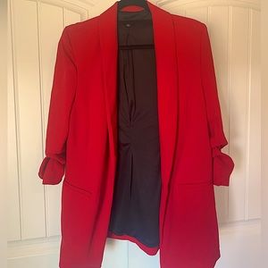 Fashion Nova, red scrunched sleeve jacket